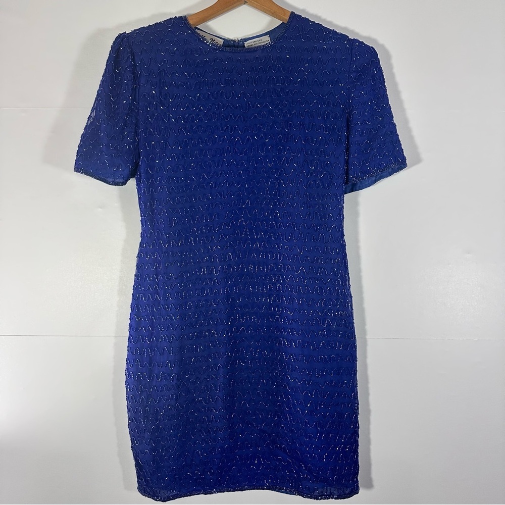 Vintage Royal Blue Beaded Mini Dress